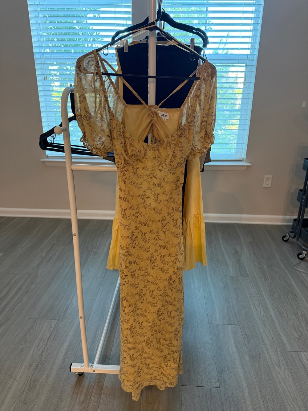 Yellow Floral Maxi Dress with Puff Sleeves